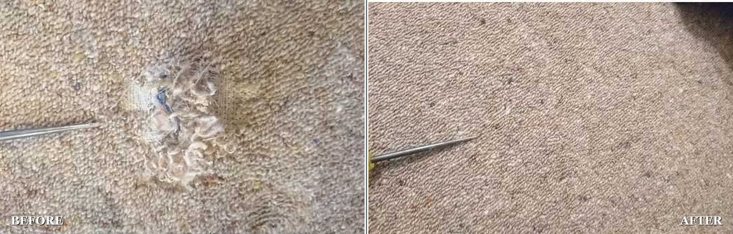 Carpet tear repaired: before and after