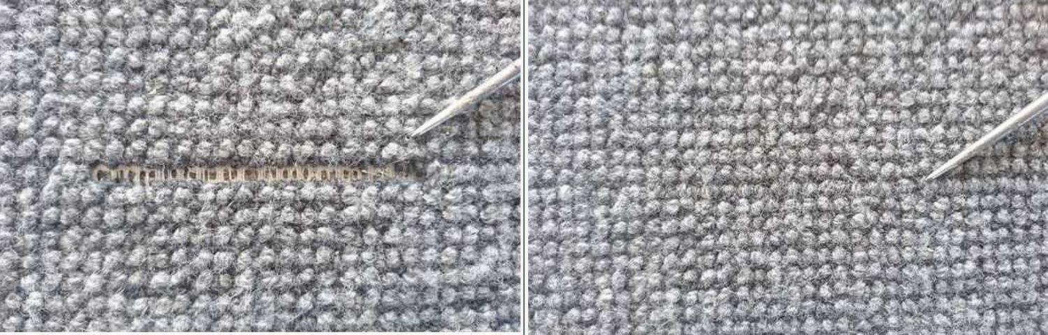 Re-tufting repair 2: before and after
