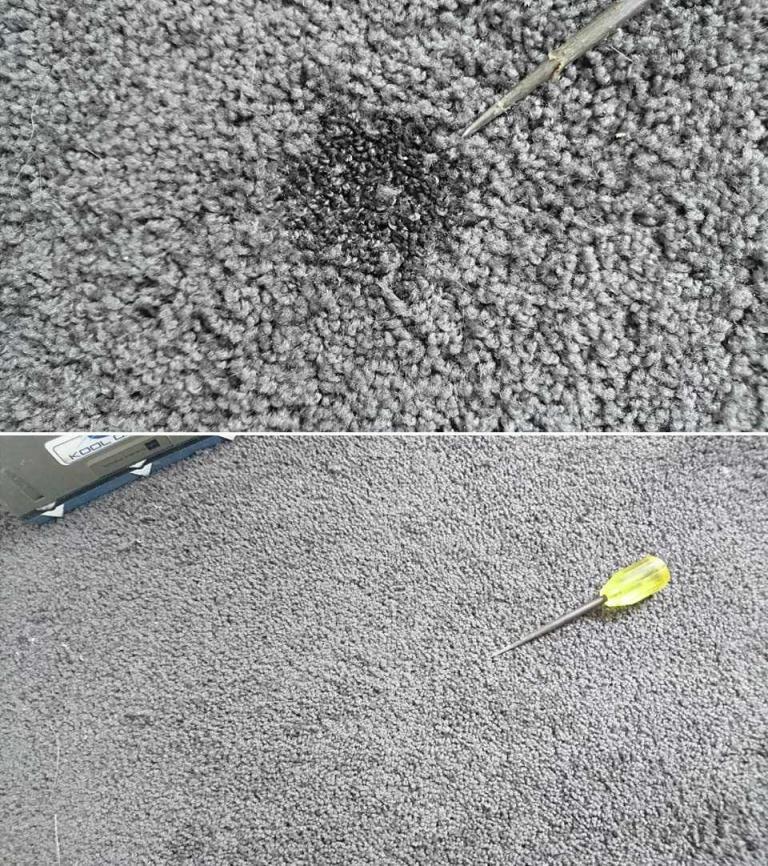 Burnt Carpet, Repaired, Before and After
