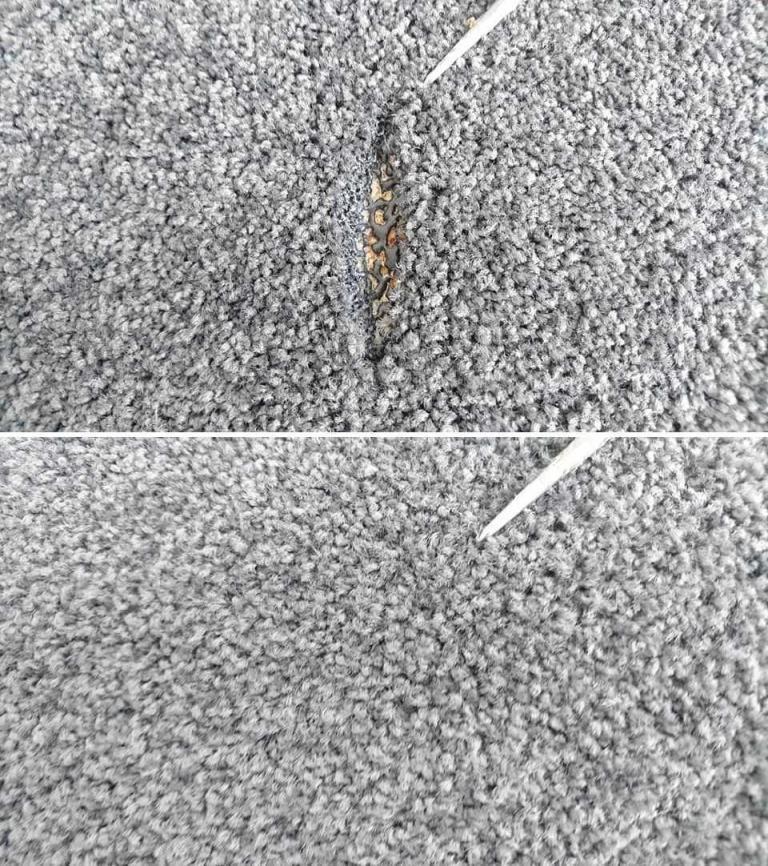 Melted Carpet, Repaired, Before and After