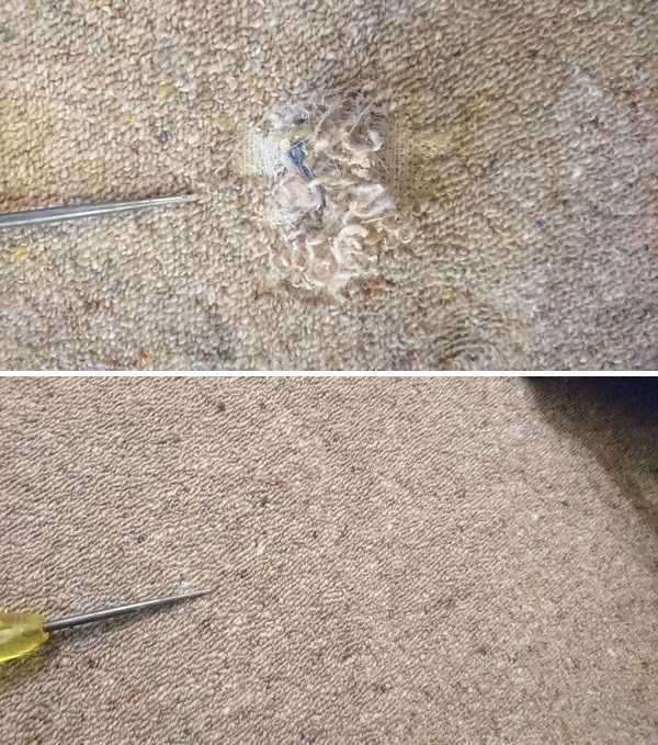 Damaged Carpet, Chair Leg Damage, Repaired