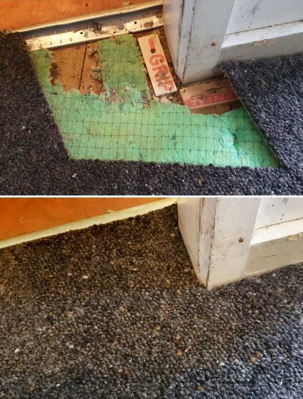 Carpet, Corner Damage, Repaired, Before and After
