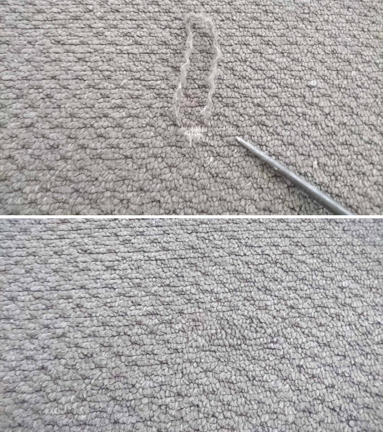 Pulled Thread, Repaired, Before and After