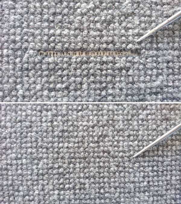 Pulled Thread of Carpet, Repaired, Before and After